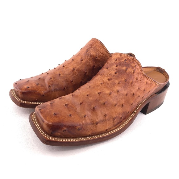 Lucchese 2000 Full Quill Ostrich Leather Slip on Clog Mules 8 B - Picture 3 of 14